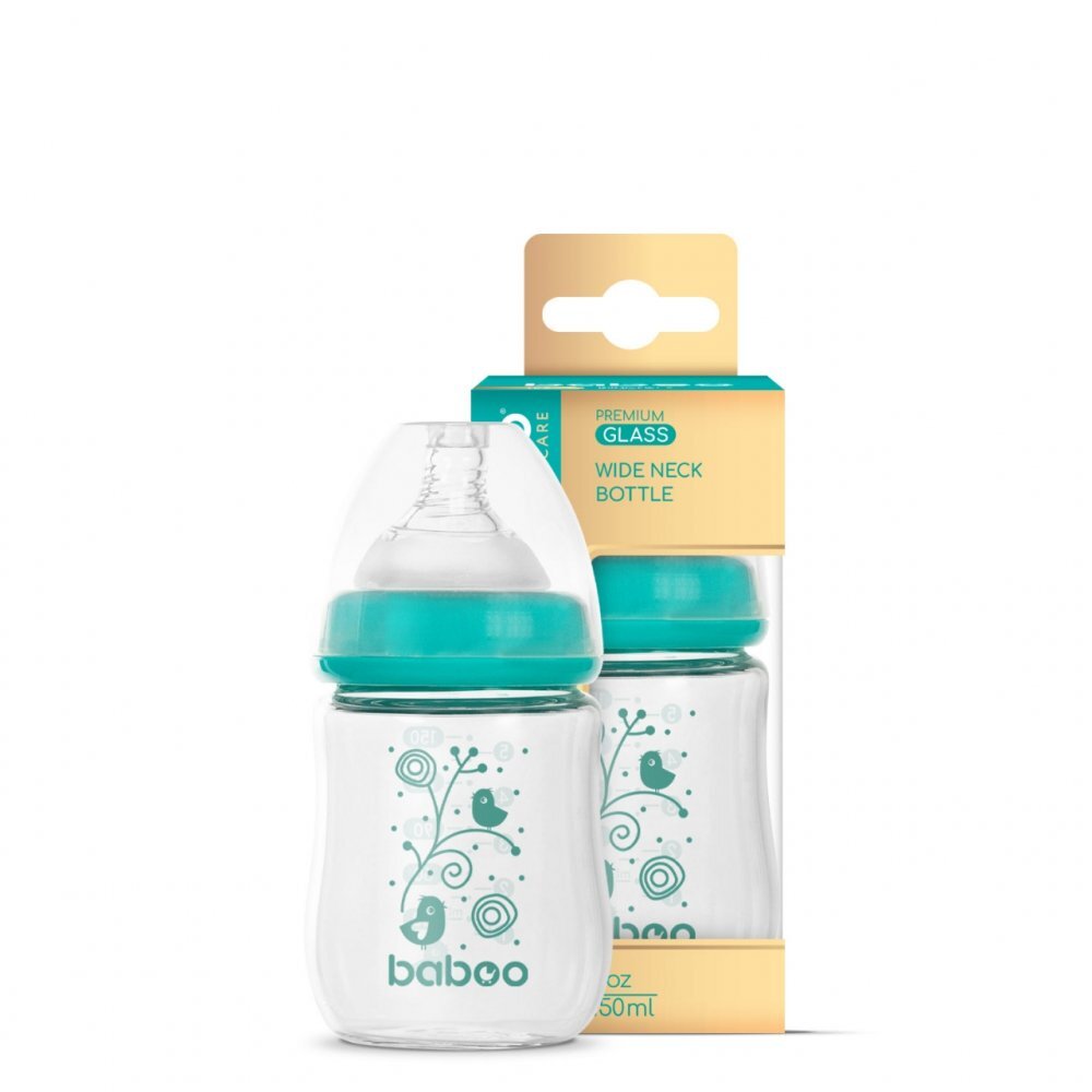 BABOO Biberon din sticla anticolici cu gat larg 150 ml 0 luni+