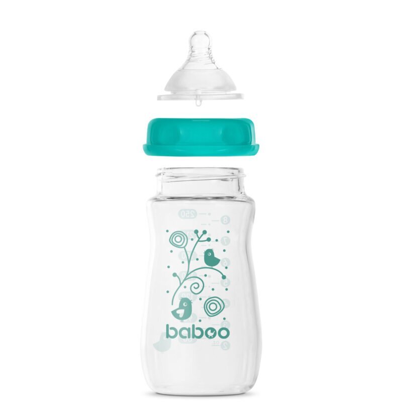 BABOO Biberon din sticla anticolici cu gat larg 250 ml 3 luni+