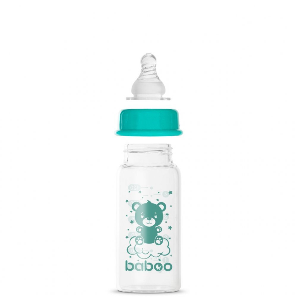 BABOO Biberon din sticla anticolici cu gat stramt 120 ml 0 luni+