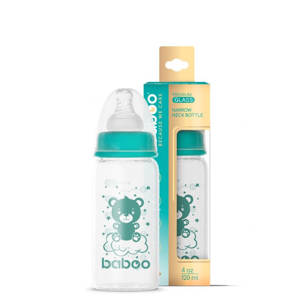 BABOO Biberon din sticla anticolici cu gat stramt 120 ml 0 luni+