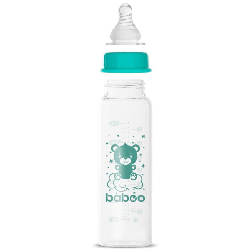 BABOO Biberon din sticla anticolici cu gat stramt 240 ml 3 luni+