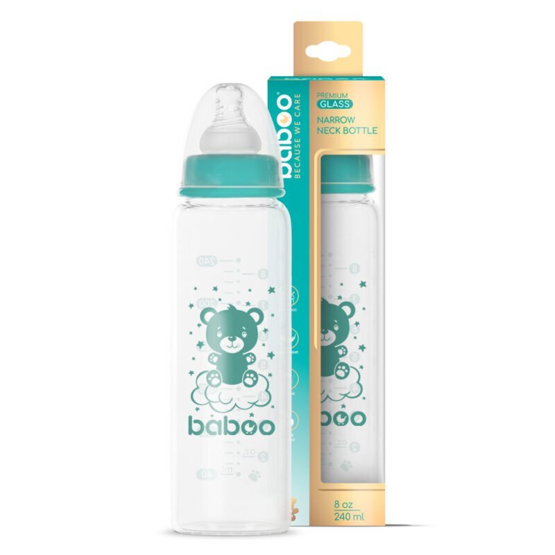 BABOO Biberon din sticla anticolici cu gat stramt 240 ml 3 luni+