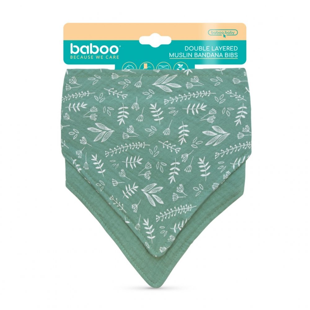 BABOO Set 2 bandane din muselina cu strat dublu Verde 0 luni+