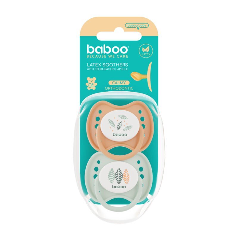 BABOO Set 2 suzete ortodontice din latex Calmy Piersica 0 luni+