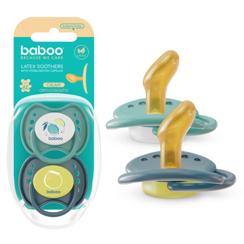 BABOO Set 2 suzete ortodontice din latex Calmy Verde 6 luni+