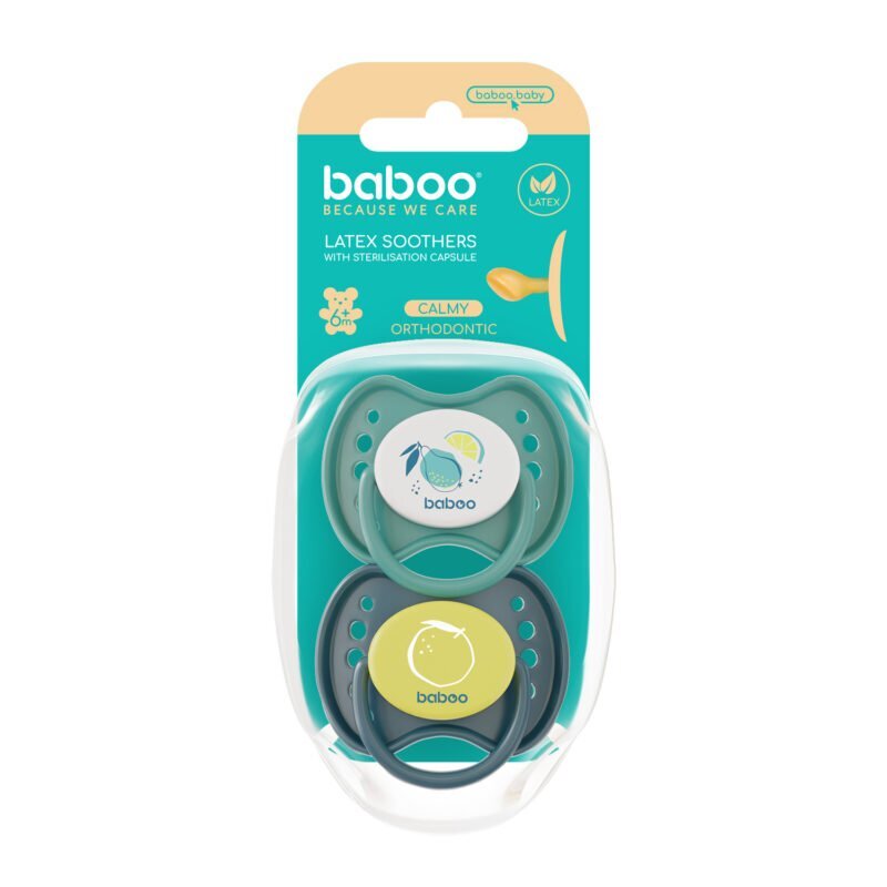 BABOO Set 2 suzete ortodontice din latex Calmy Verde 6 luni+