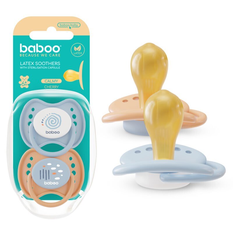 BABOO Set 2 suzete rotunde din latex Calmy Bleu 0 luni+