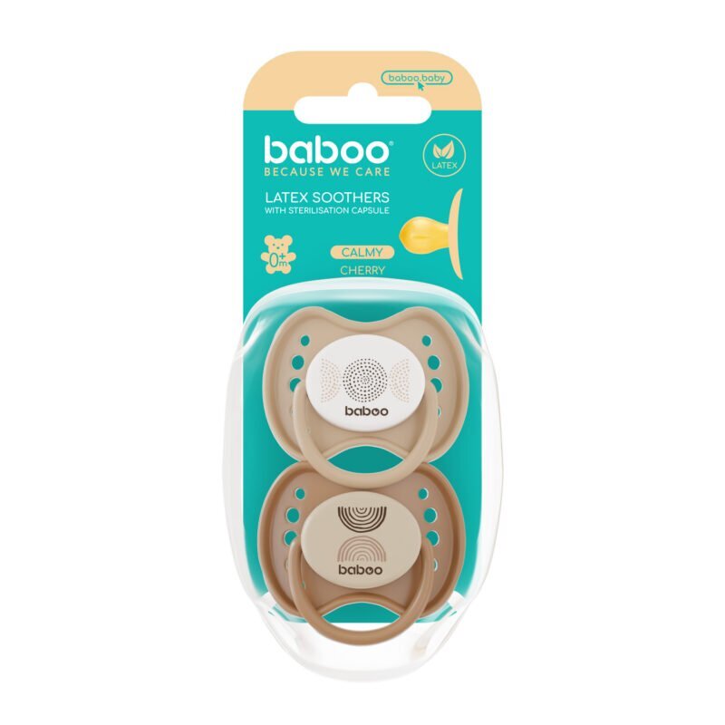 BABOO Set 2 suzete rotunde din latex Calmy Maro 0 luni+