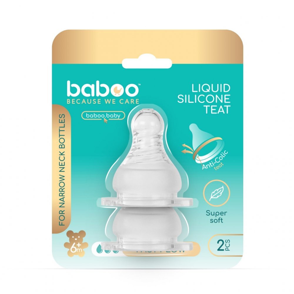 BABOO Set 2 tetine din silicon gat stramt debit rapid 6 luni+