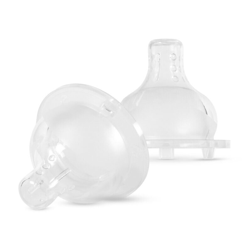 BABOO Set 2 tetine din silicon Premium tehnologie anticolici cu 3 valve gat larg debit rapid 6 luni+