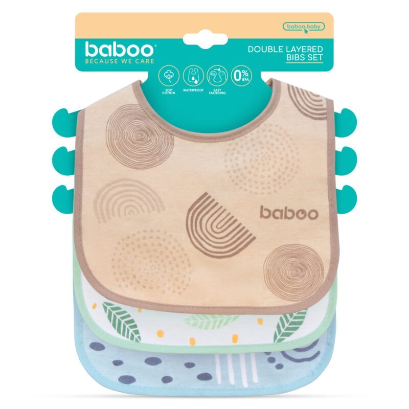 BABOO Set 3 bavete din bumbac dublu cu strat Peva Harmony 0 luni+