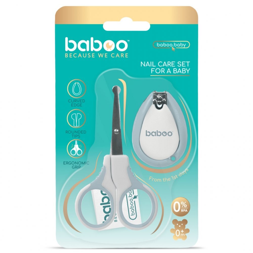 BABOO Set ingrijire unghii bebe cu forfecuta si unghiera Albastru 0 luni+
