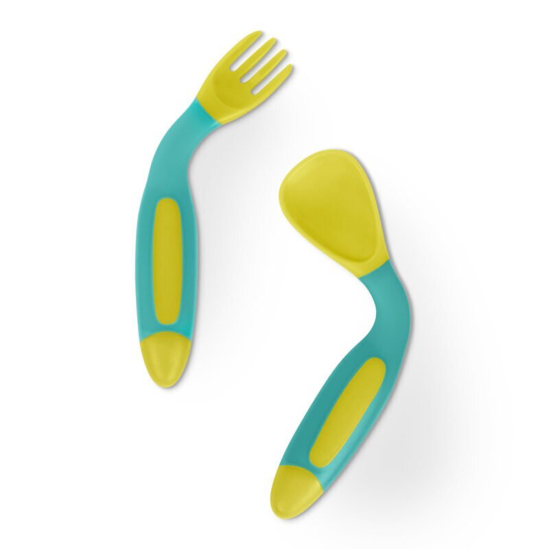 BABOO Set lingurita si furculita flexibile Galben Verde 6 luni+
