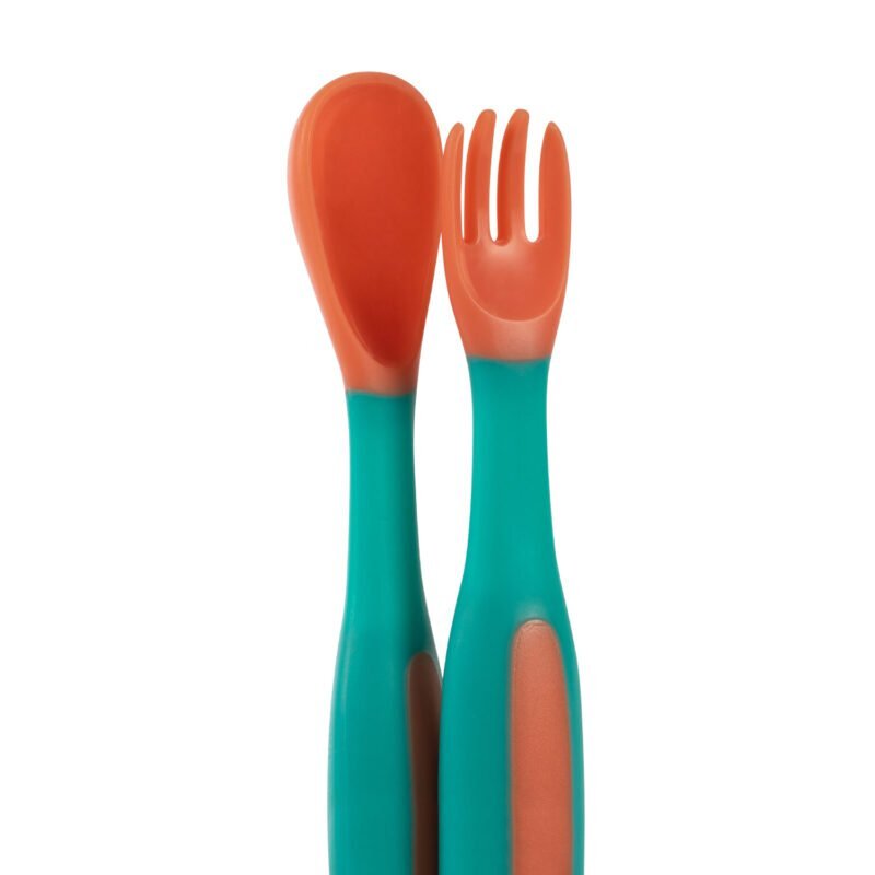 BABOO Set lingurita si furculita flexibile Portocaliu Verde 6 luni+