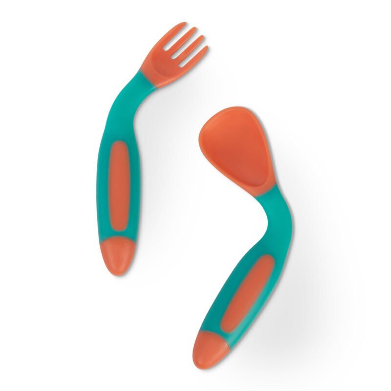 BABOO Set lingurita si furculita flexibile Portocaliu Verde 6 luni+