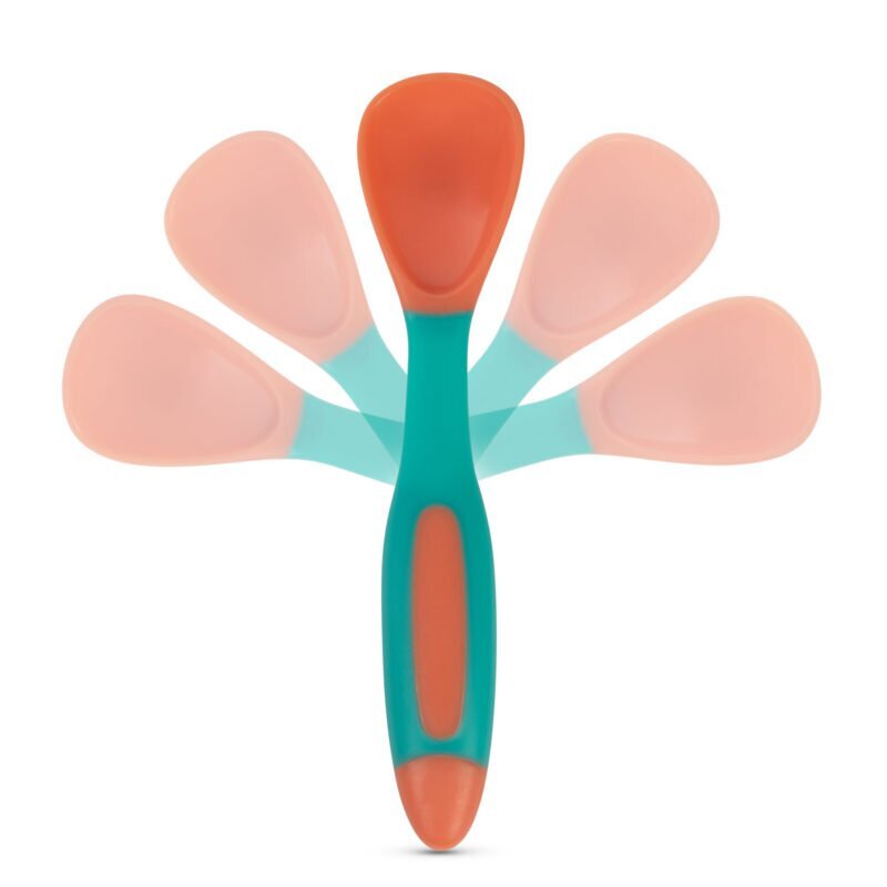 BABOO Set lingurita si furculita flexibile Portocaliu Verde 6 luni+