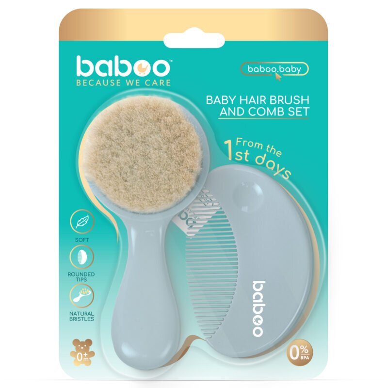 BABOO Set perie si pieptene bebe Albastru 0 luni+