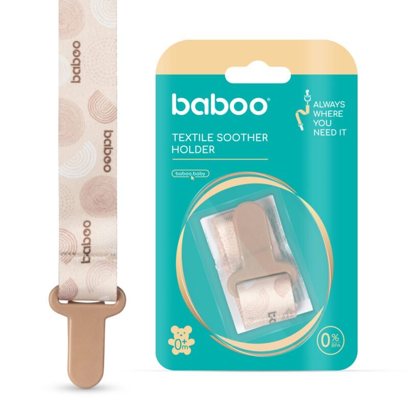 BABOO Suport pentru suzeta din material textil Piersica 0 luni+