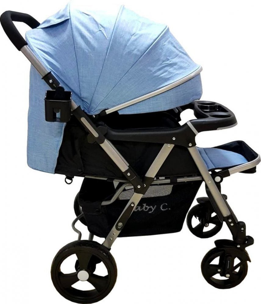 Baby Care Carucior pentru copii PRO 511 Albastru Cadru aluminiu Maner reversibil Spatar reglabil 5 trepte Amortizoare Frana picior