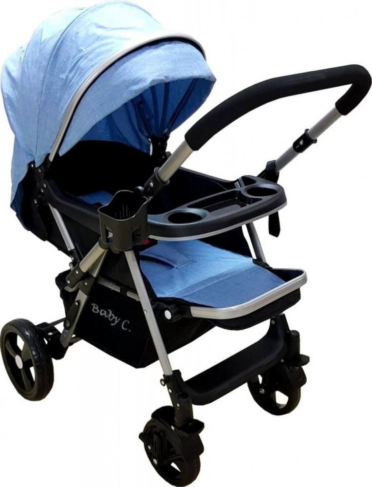 Baby Care Carucior pentru copii PRO 511 Albastru Cadru aluminiu Maner reversibil Spatar reglabil 5 trepte Amortizoare Frana picior