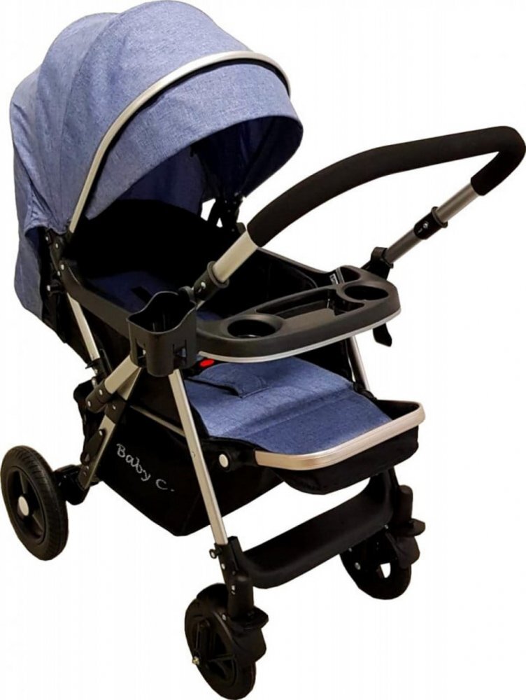 Baby Care Carucior pentru copii PRO 511 Albastru Jeans Cadru aluminiu Maner reversibil Spatar reglabil in 5 trepte Amortizoare Frana picior Pliabil