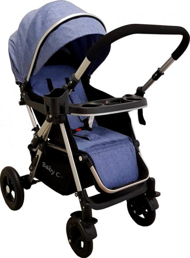 Baby Care Carucior pentru copii PRO 511 Albastru Jeans Cadru aluminiu Maner reversibil Spatar reglabil in 5 trepte Amortizoare Frana picior Pliabil