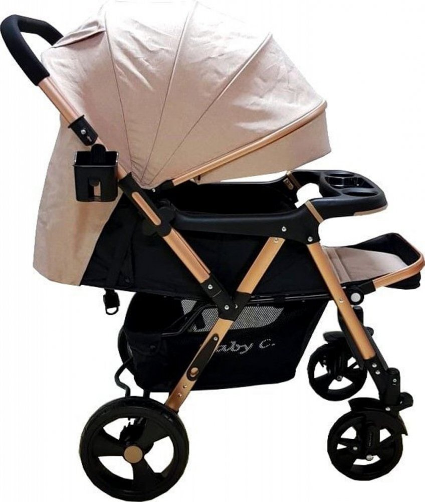 Baby Care Carucior pentru copii PRO 511 Crem Cadru aluminiu Maner reversibil Spatar reglabil 5 trepte Amortizoare Frana picior