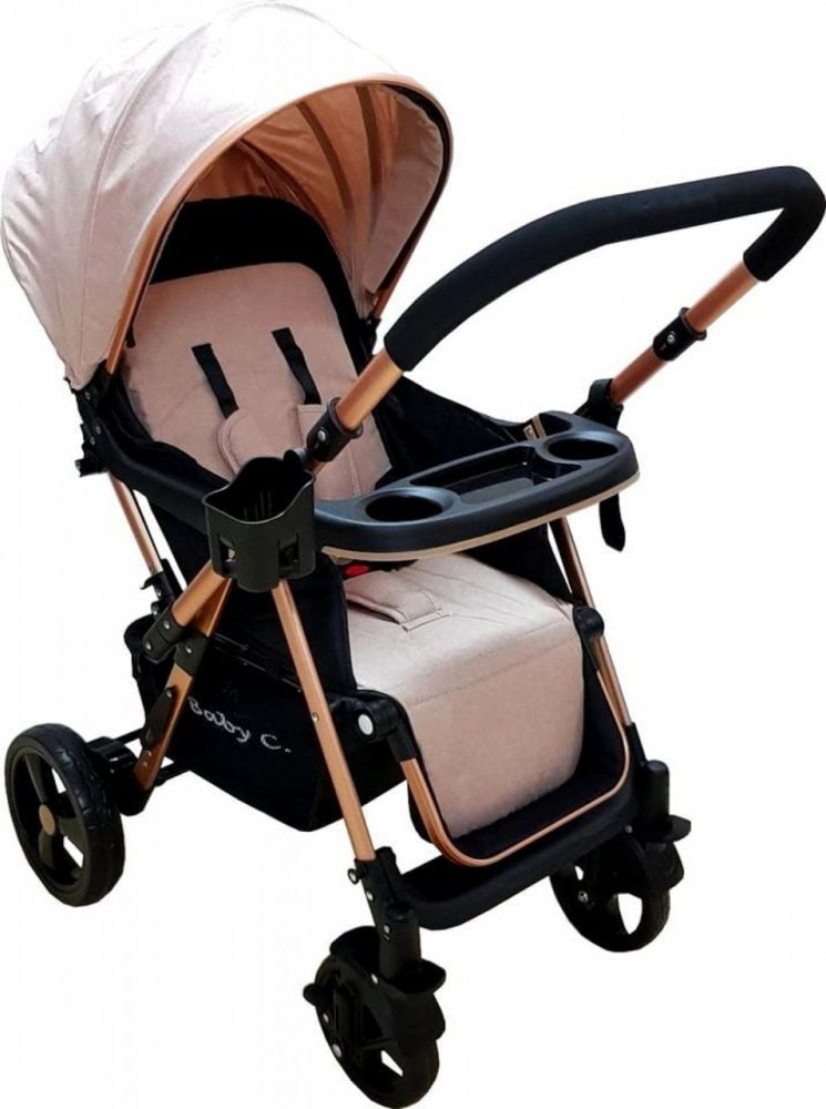 Baby Care Carucior pentru copii PRO 511 Crem Cadru aluminiu Maner reversibil Spatar reglabil 5 trepte Amortizoare Frana picior