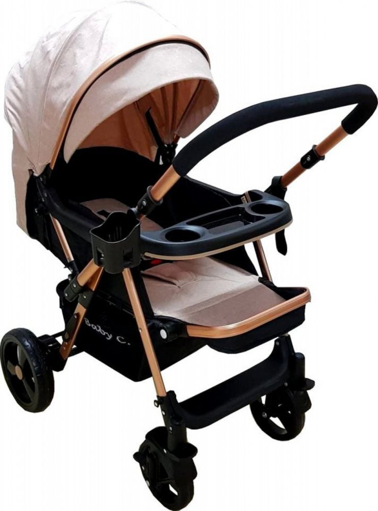 Baby Care Carucior pentru copii PRO 511 Crem Cadru aluminiu Maner reversibil Spatar reglabil 5 trepte Amortizoare Frana picior