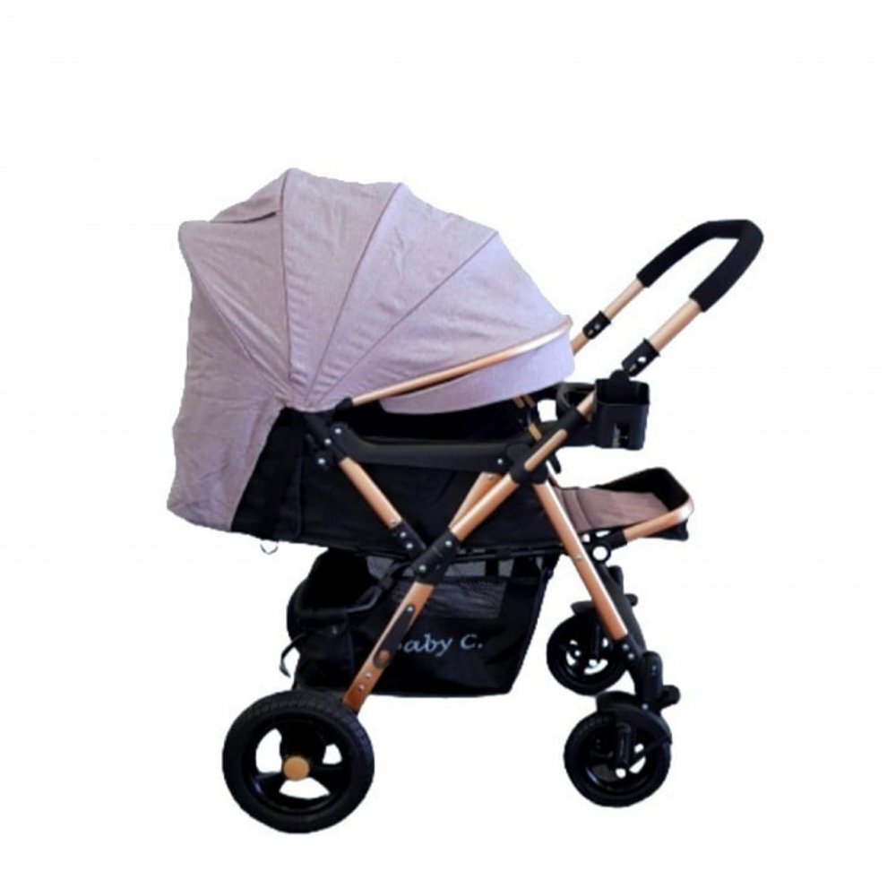 Baby Care Carucior pentru copii PRO 511 Gri Cu geanta bebe inclusa Cadru aluminiu Maner reversibil Spatar reglabil in 5 trepte Amortizoare Plasa insecte Frana picior Pliabil