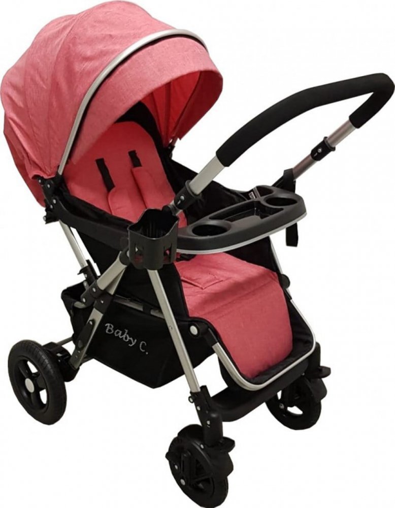 Baby Care Carucior pentru copii PRO 511 Rosu Cadru aluminiu Maner reversibil Spatar reglabil in 5 trepte Amortizoare Frana picior Pliabil
