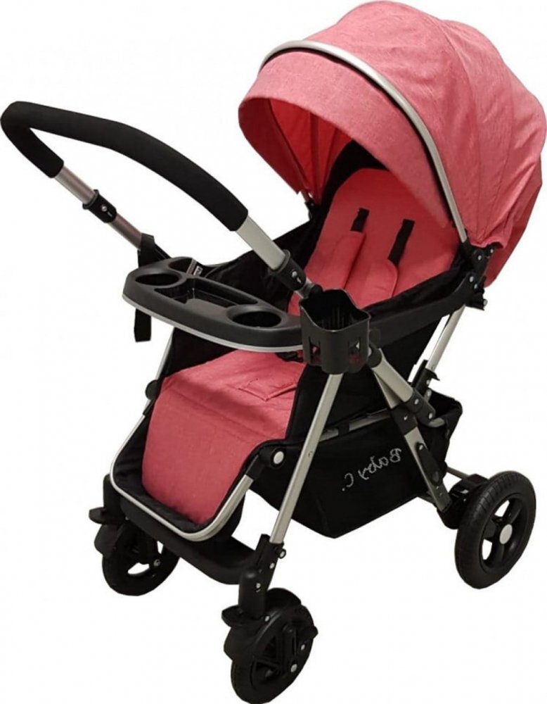 Baby Care Carucior pentru copii PRO 511 Rosu Cadru aluminiu Maner reversibil Spatar reglabil in 5 trepte Amortizoare Frana picior Pliabil