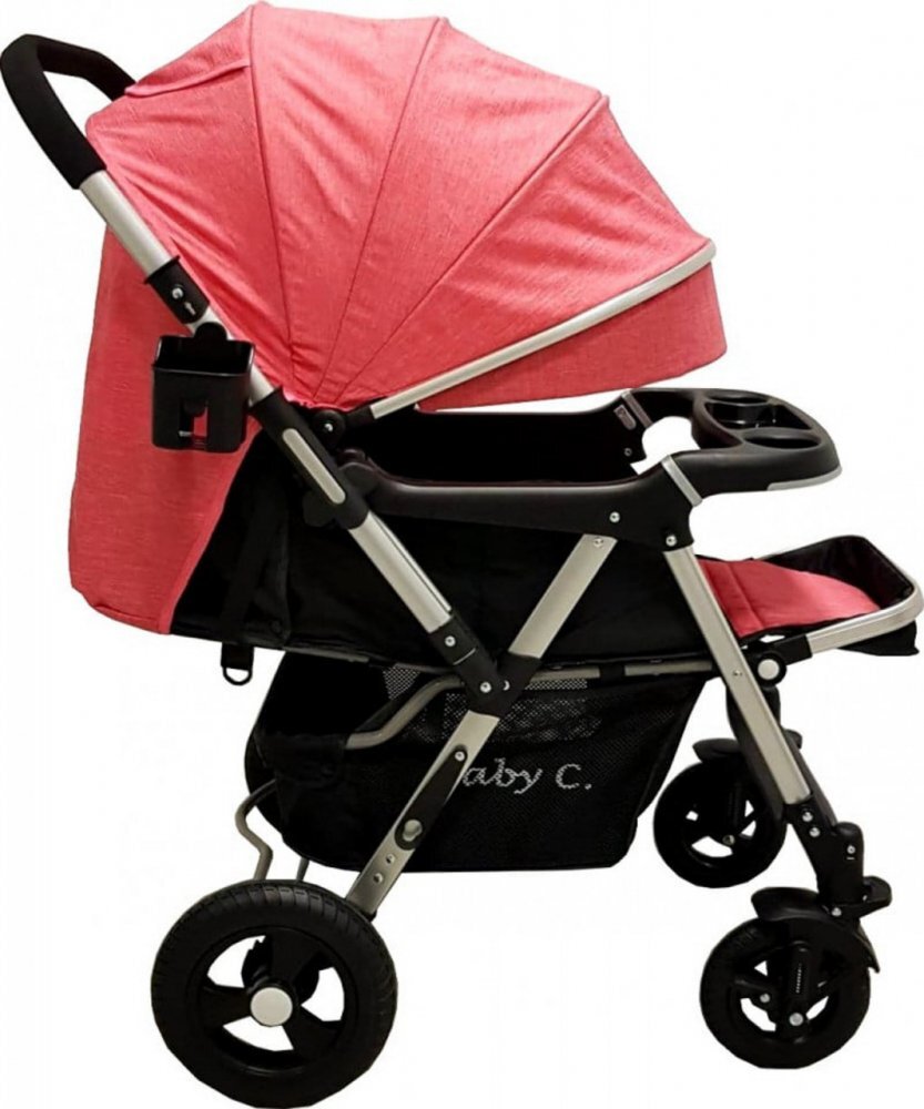Baby Care Carucior pentru copii PRO 511 Rosu Cadru aluminiu Maner reversibil Spatar reglabil in 5 trepte Amortizoare Frana picior Pliabil