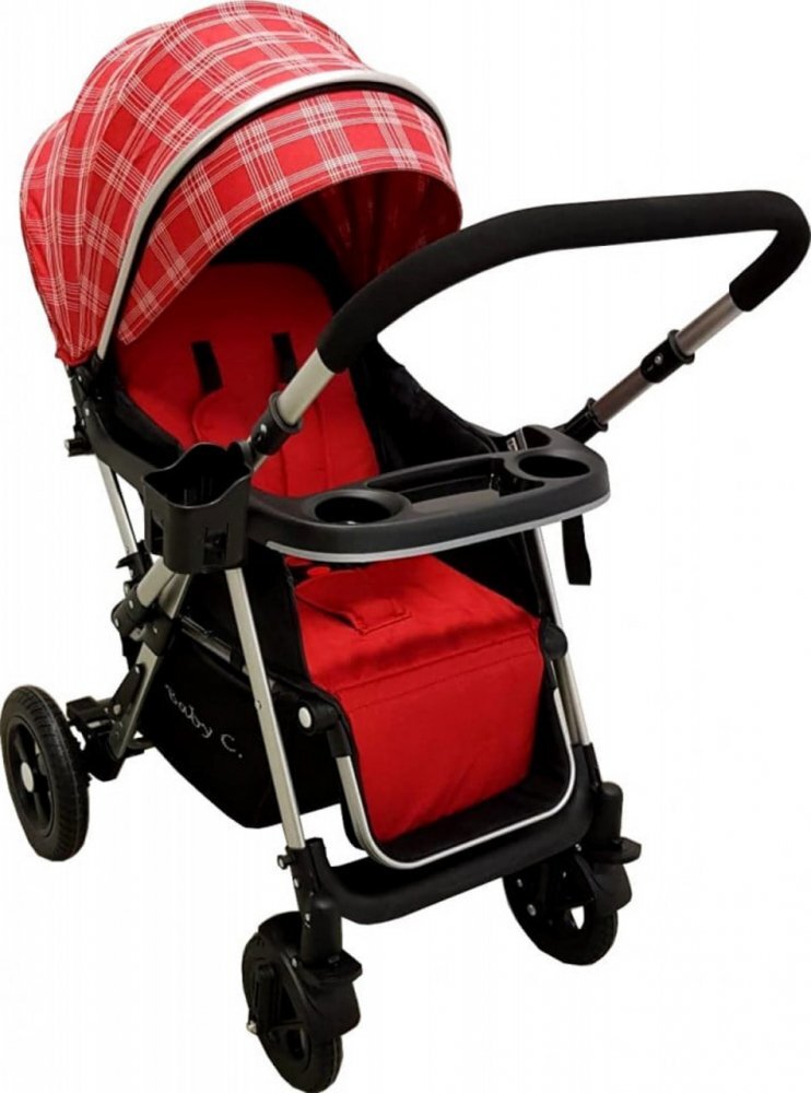 Baby Care Carucior pentru copii PRO 511 Rosu Carouri Cadru aluminiu Maner reversibil Spatar reglabil in 5 trepte Amortizoare Frana picior Pliabil