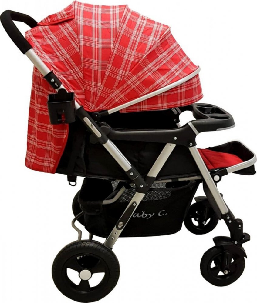 Baby Care Carucior pentru copii PRO 511 Rosu Carouri Cadru aluminiu Maner reversibil Spatar reglabil in 5 trepte Amortizoare Frana picior Pliabil