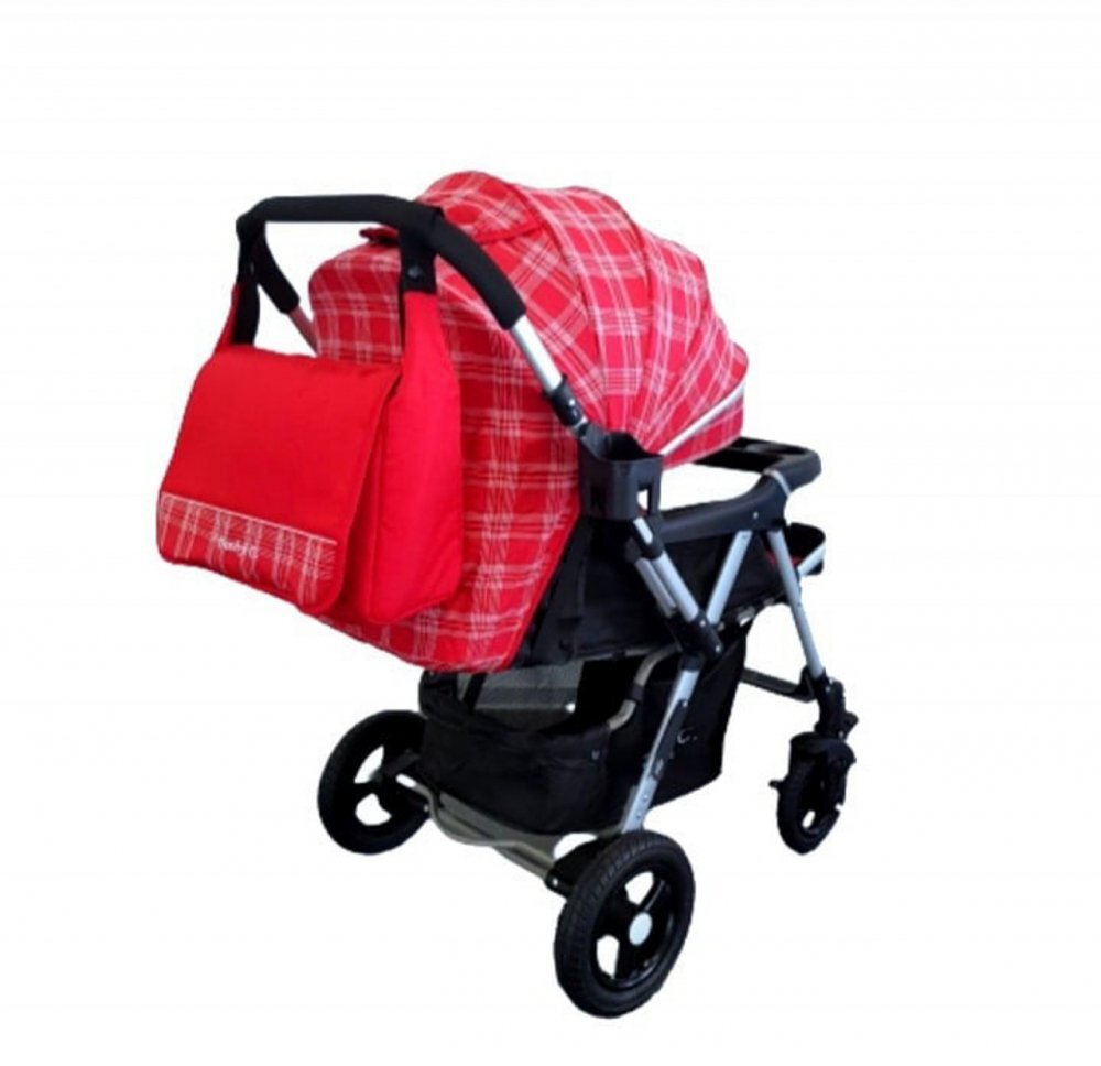 Baby Care Carucior pentru copii Pro 511 Rosu cu carouri 2 in 1 cu geanta inclusa Cadru aluminiu Maner reversibil Spatar reglabil in 5 trepte Amortizoare Plasa insecte Frana picior