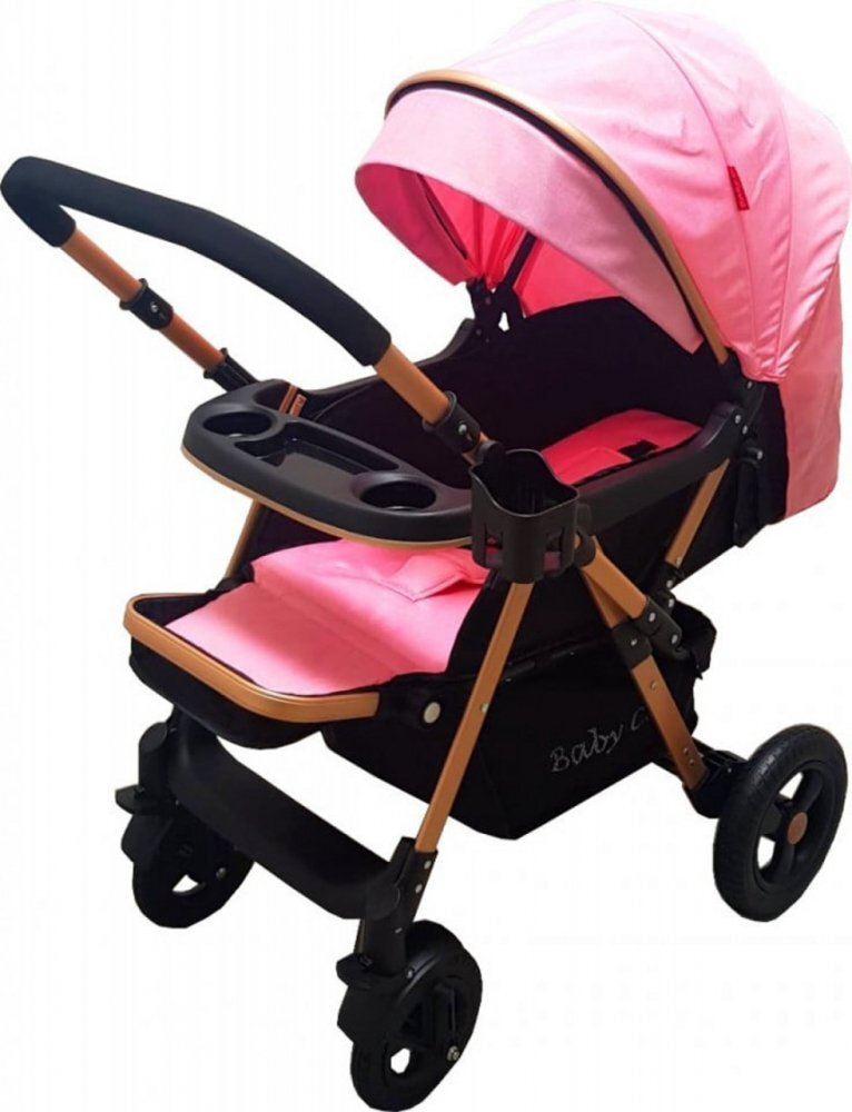 Baby Care Carucior pentru copii PRO 511 Roz Cadru aluminiu Maner reversibil Spatar reglabil in 5 trepte Amortizoare Frana picior Pliabil