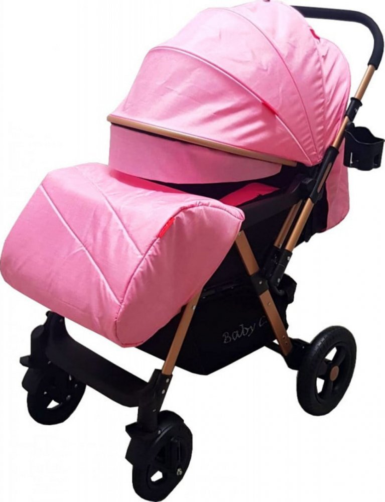 Baby Care Carucior pentru copii PRO 511 Roz Cadru aluminiu Maner reversibil Spatar reglabil in 5 trepte Amortizoare Frana picior Pliabil