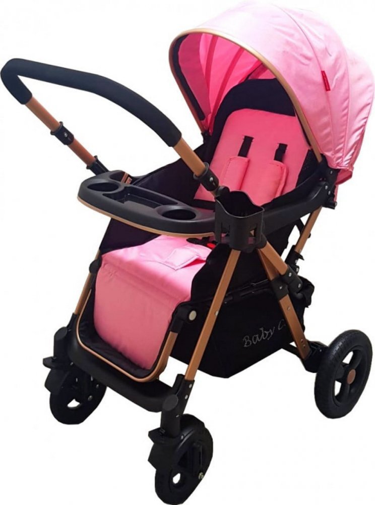 Baby Care Carucior pentru copii PRO 511 Roz Cadru aluminiu Maner reversibil Spatar reglabil in 5 trepte Amortizoare Frana picior Pliabil