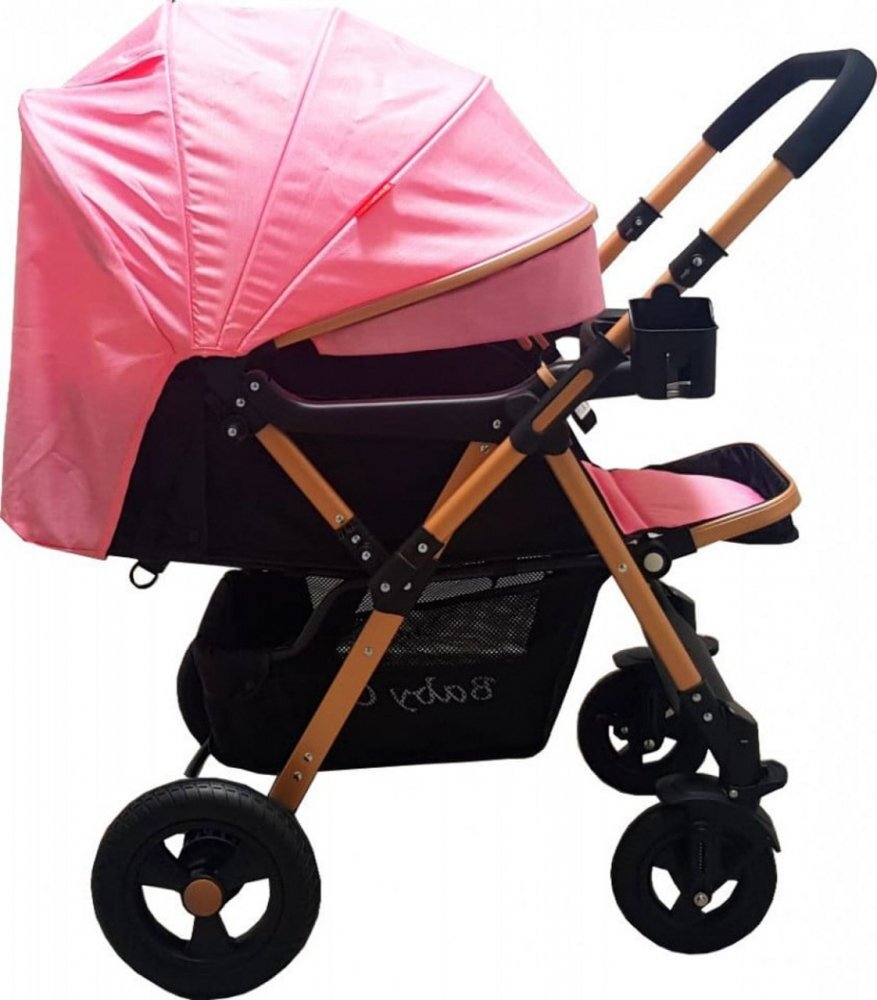 Baby Care Carucior pentru copii PRO 511 Roz Cadru aluminiu Maner reversibil Spatar reglabil in 5 trepte Amortizoare Frana picior Pliabil