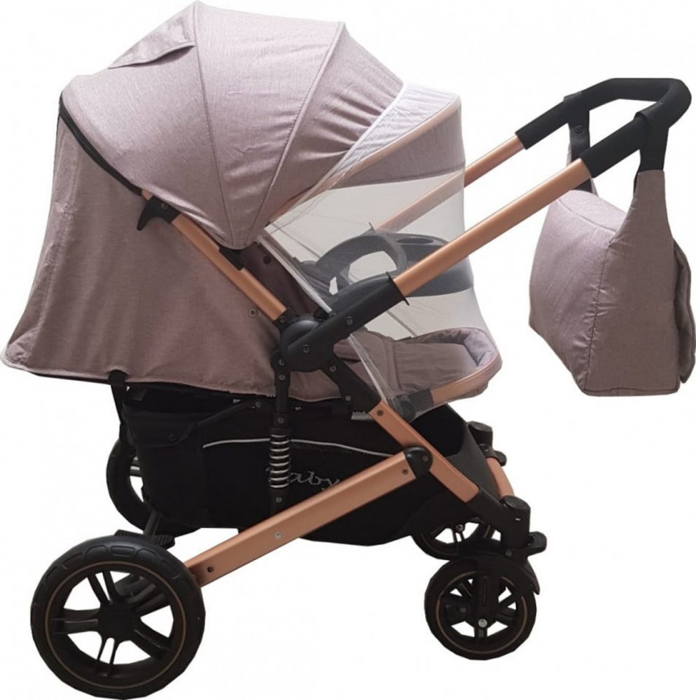 Baby Care Carucior pentru copii Pro 512 Gri cu Suspensii Cadru aluminiu Gold Maner reversibil Spatar reglabil in 5 trepte Frana picior Plasa insecte Geanta