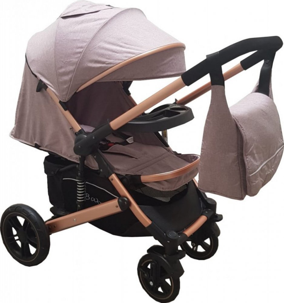 Baby Care Carucior pentru copii Pro 512 Gri cu Suspensii Cadru aluminiu Gold Maner reversibil Spatar reglabil in 5 trepte Frana picior Plasa insecte Geanta