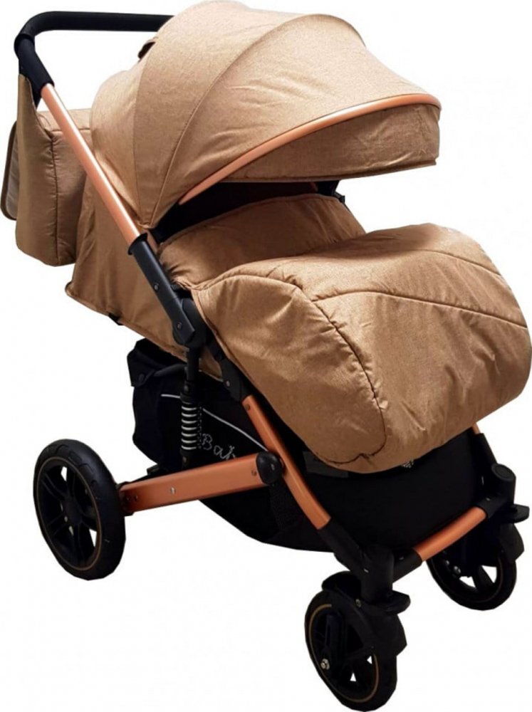 Baby Care Carucior pentru copii Pro 512 Maro Gold cu Suspensii Cadru aluminiu Gold Maner reversibil Spatar reglabil in 5 trepte Frana picior Plasa insecte Geanta