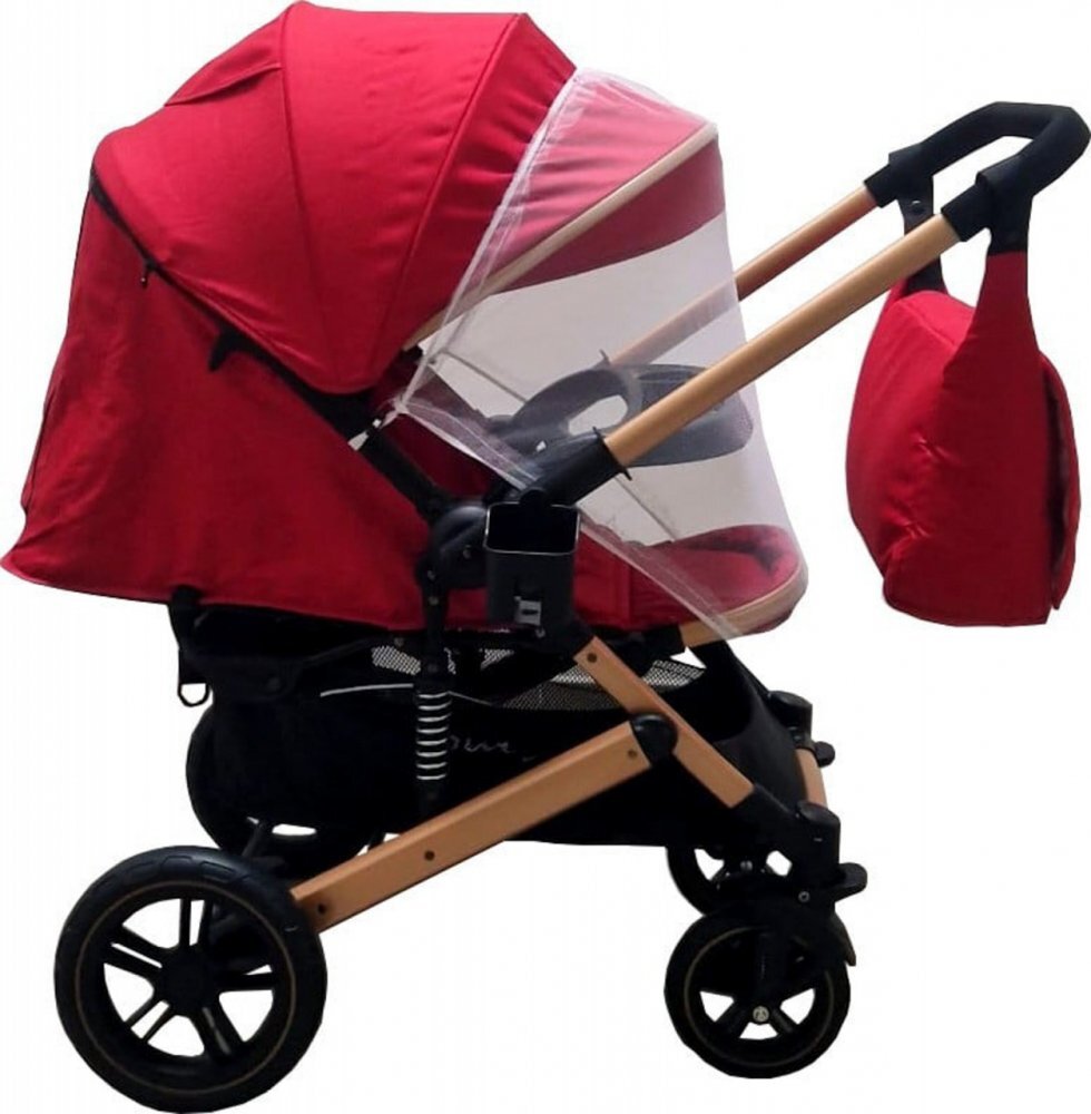 Baby Care Carucior pentru copii Pro 512 Rosu cu Suspensii Cadru aluminiu Gold Maner reversibil Spatar reglabil in 5 trepte Frana picior Plasa insecte Geanta