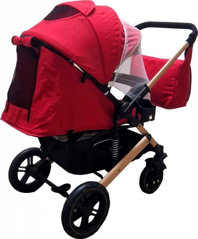 Baby Care Carucior pentru copii Pro 512 Rosu cu Suspensii Cadru aluminiu Gold Maner reversibil Spatar reglabil in 5 trepte Frana picior Plasa insecte Geanta