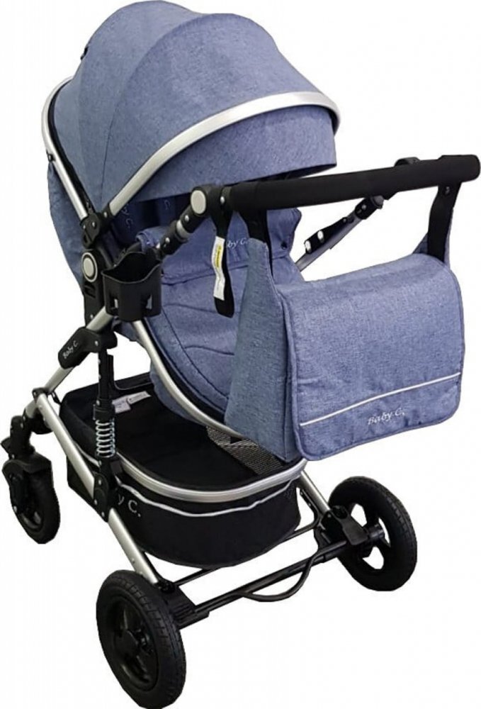 Baby Care Carucior pentru copii Pro 530 Albastru Jeans 3 in 1 Transformabil Cadru Aluminiu Amortizoare Roti din cauciuc Spatar reglabil 3 trepte Plasa insecte Geanta