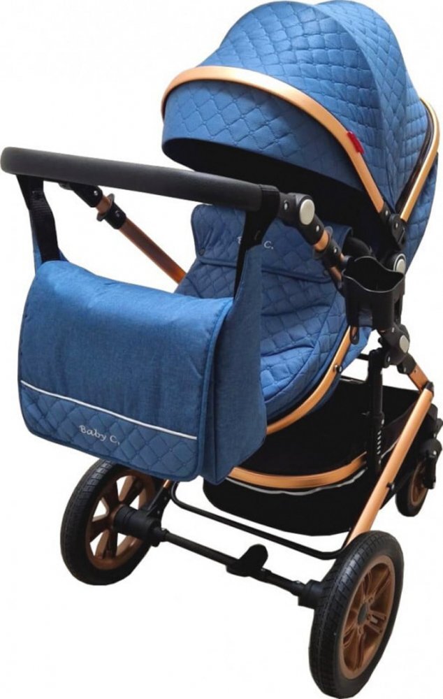 Baby Care Carucior pentru copii Pro 530 Bleumarin 3 in 1 Transformabil Cadru Aluminiu Amortizoare Roti din cauciuc Spatar reglabil 3 trepte Plasa insecte Geanta
