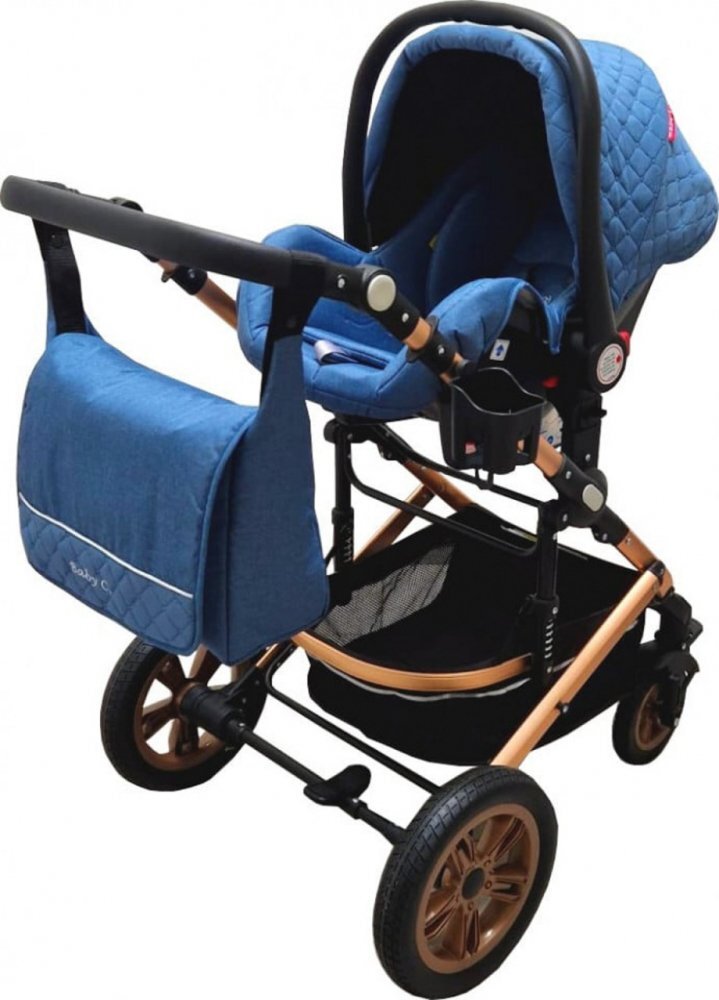 Baby Care Carucior pentru copii Pro 530 Bleumarin 3 in 1 Transformabil Cadru Aluminiu Amortizoare Roti din cauciuc Spatar reglabil 3 trepte Plasa insecte Geanta