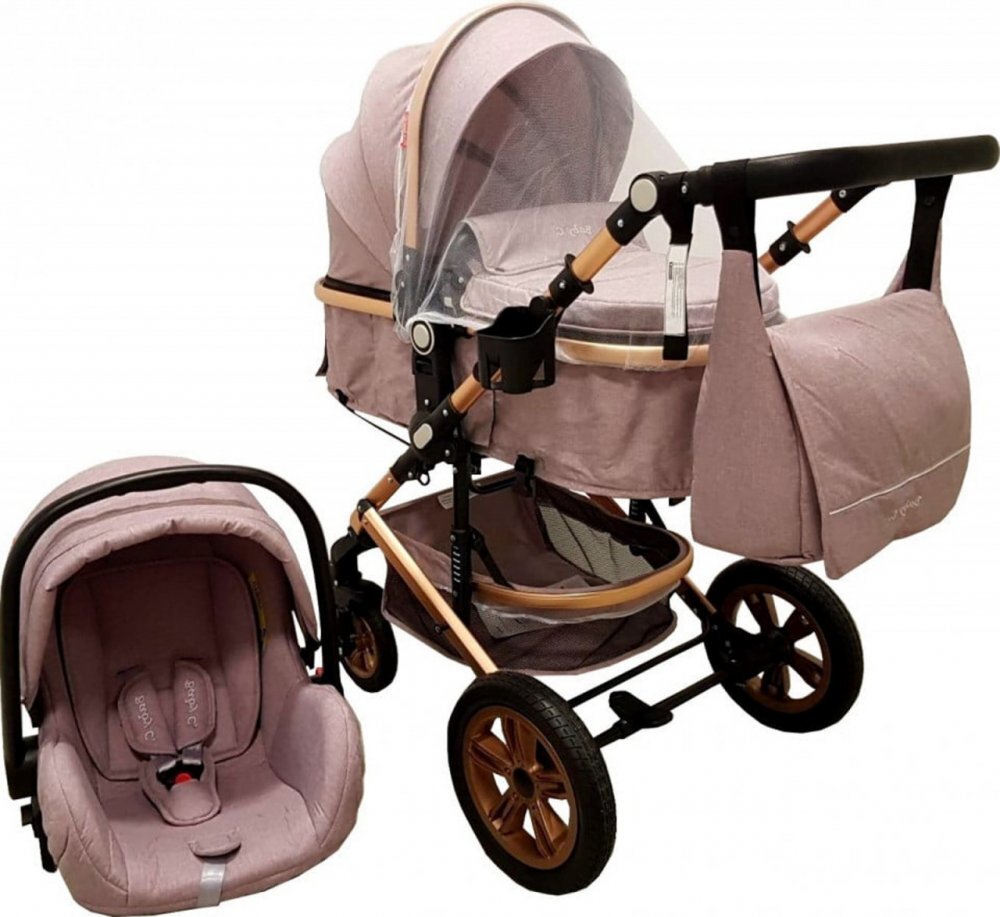 Baby Care Carucior pentru copii Pro 530 Gri 3 in 1 Transformabil Cadru Aluminiu Amortizoare Roti din cauciuc Spatar reglabil 3 trepte Plasa insecte Geanta
