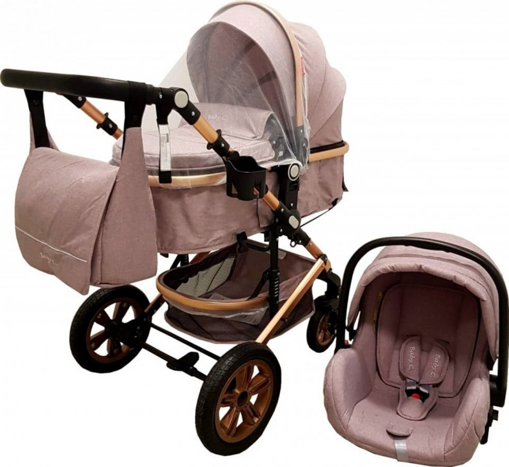 Baby Care Carucior pentru copii Pro 530 Gri 3 in 1 Transformabil Cadru Aluminiu Amortizoare Roti din cauciuc Spatar reglabil 3 trepte Plasa insecte Geanta